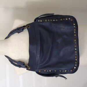 Viola Castellani Rockstud Milano Satchel Navy Handbag, EUC
